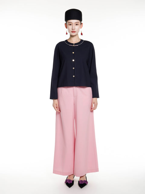 Wool short R-neck jacket
