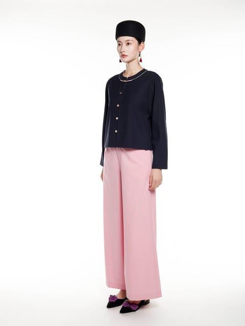 Wool short R-neck jacket