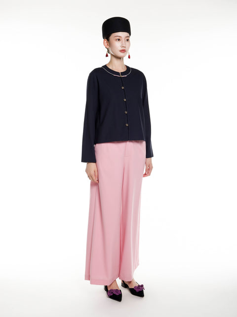 Wool short R-neck jacket