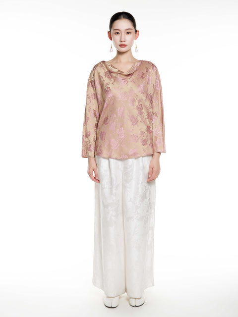 Silk Jacquard Drop Neck Top