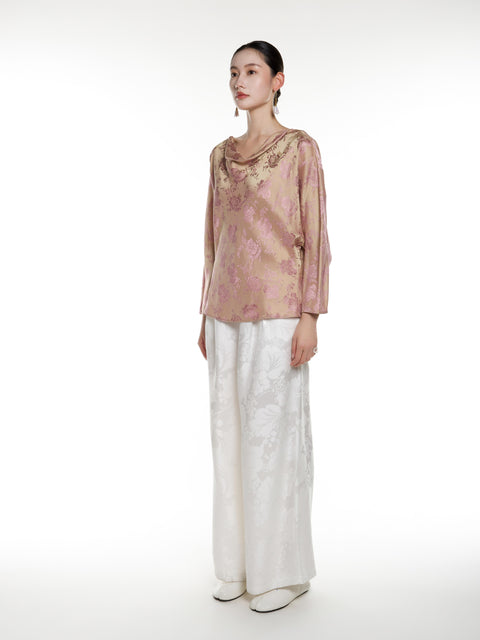 Silk Jacquard Drop Neck Top