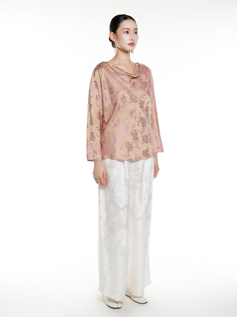 Silk Jacquard Drop Neck Top