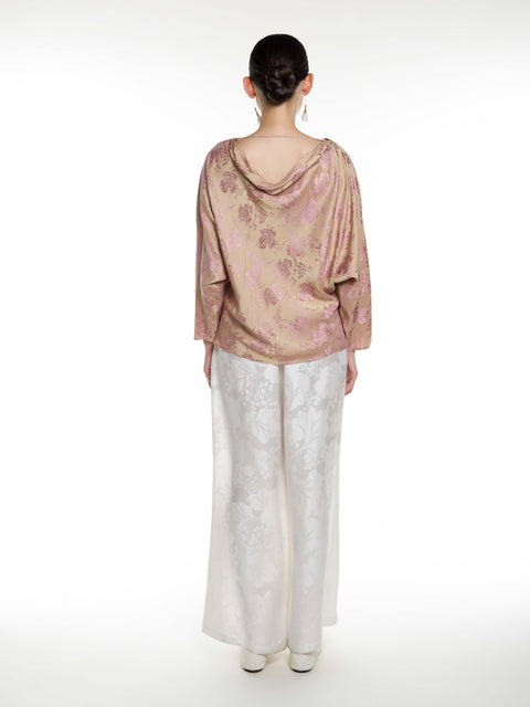 Silk Jacquard Drop Neck Top