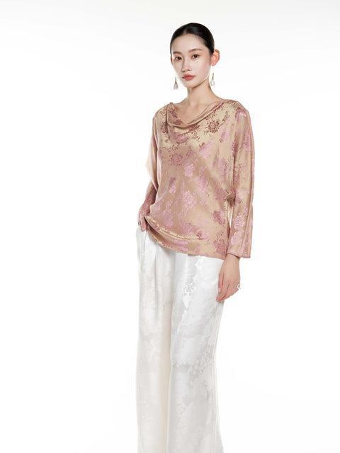 Silk Jacquard Drop Neck Top