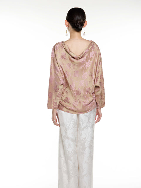 Silk Jacquard Drop Neck Top