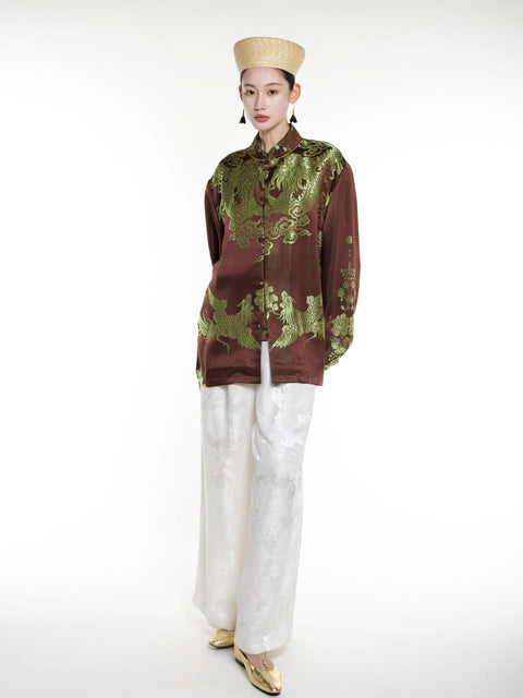 Silk Ancient Jacquard Boyfriend Shirt