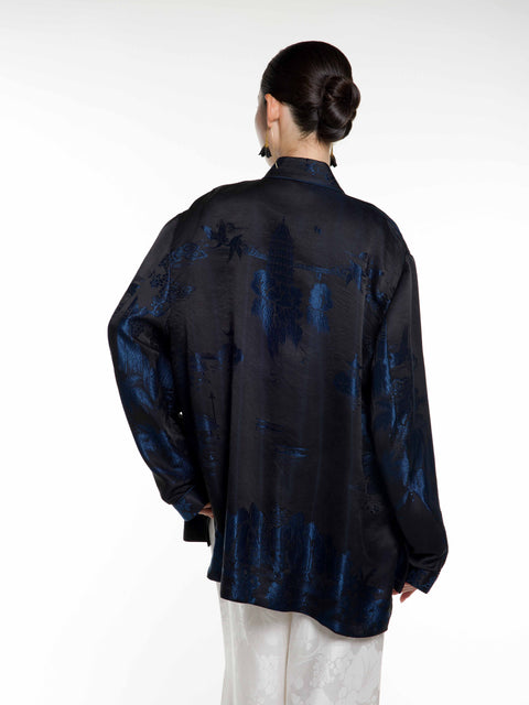 Silk Ancient Jacquard Boyfriend Shirt