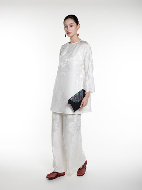 Silk Jacquard Long Sleeves Top