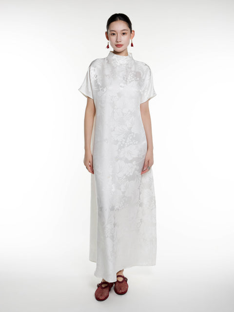 Silk Jacquard Short Sleeves Maxi Dress