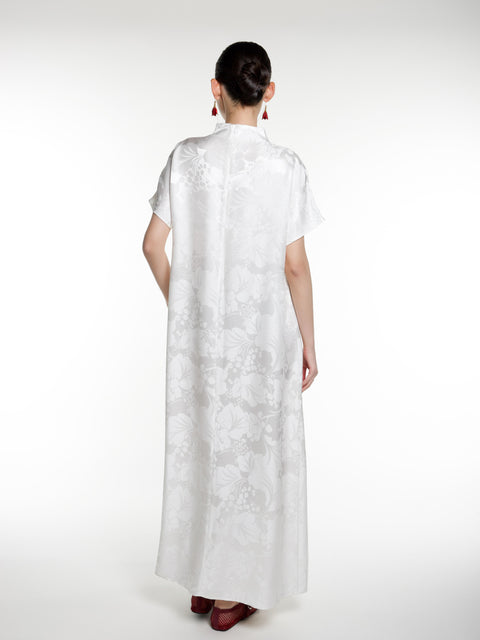 Silk Jacquard Short Sleeves Maxi Dress