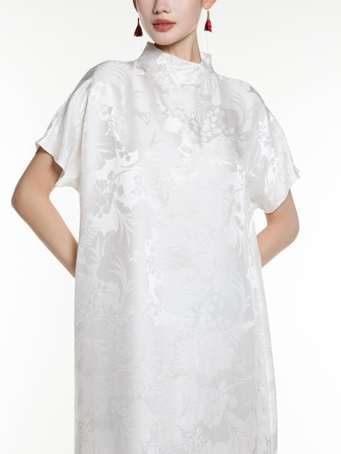 Silk Jacquard Short Sleeves Maxi Dress