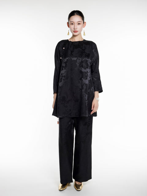 Silk Jacquard Long Sleeves Top