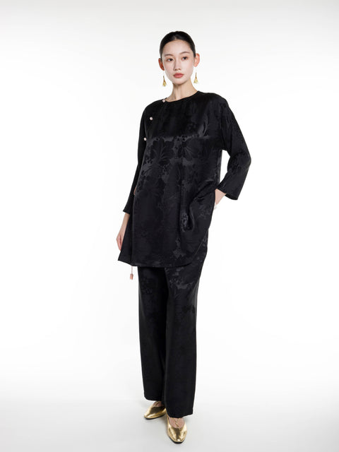 Silk Jacquard Long Sleeves Top
