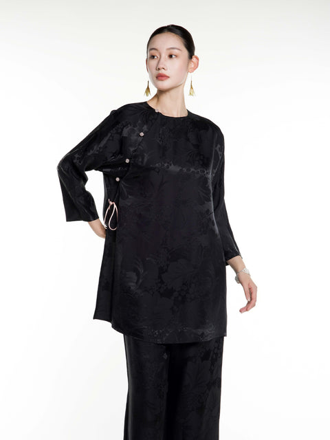 Silk Jacquard Long Sleeves Top