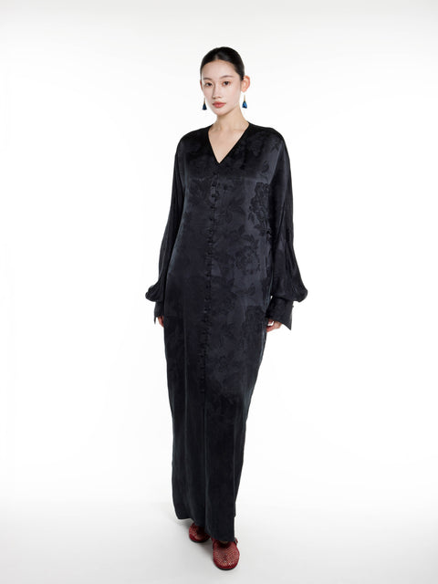Silk Jacquard V-neck Abaya