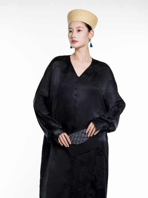 Silk Jacquard V-neck Abaya