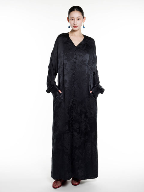 Silk Jacquard V-neck Abaya