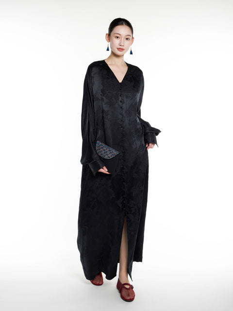Silk Jacquard V-neck Abaya