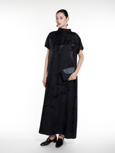 Silk Jacquard Short Sleeves Maxi Dress