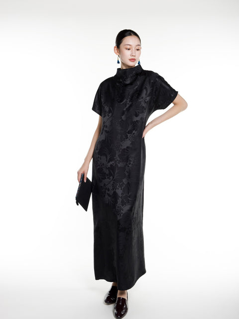 Silk Jacquard Short Sleeves Maxi Dress