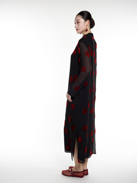 Silk Rose Burnout Midi Dress