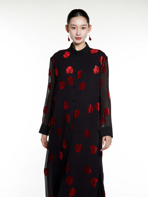 Silk Rose Burnout Midi Dress