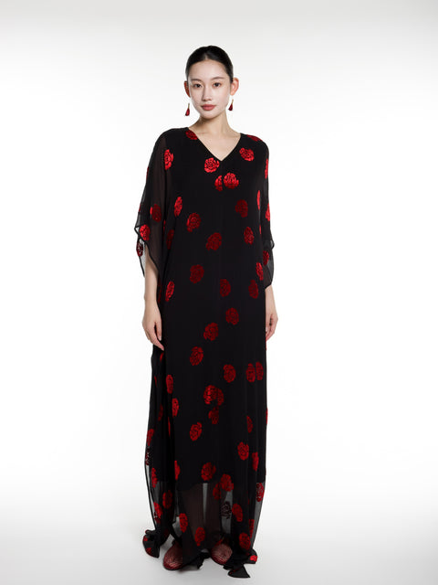 Silk Rose Burnout Maxi Caften