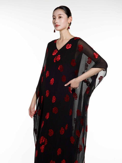 Silk Rose Burnout Maxi Caften