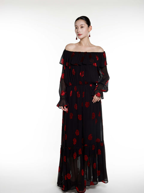 Silk Rose Burnout Maxi Dress