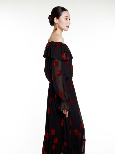 Silk Rose Burnout Maxi Dress