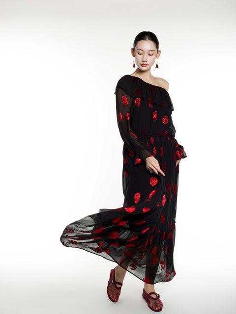 Silk Rose Burnout Maxi Dress