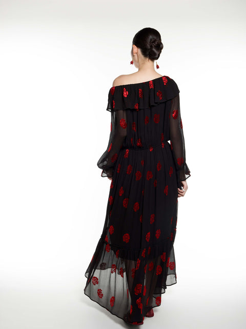 Silk Rose Burnout Maxi Dress