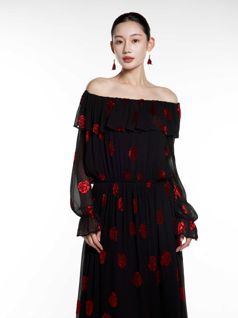 Silk Rose Burnout Maxi Dress