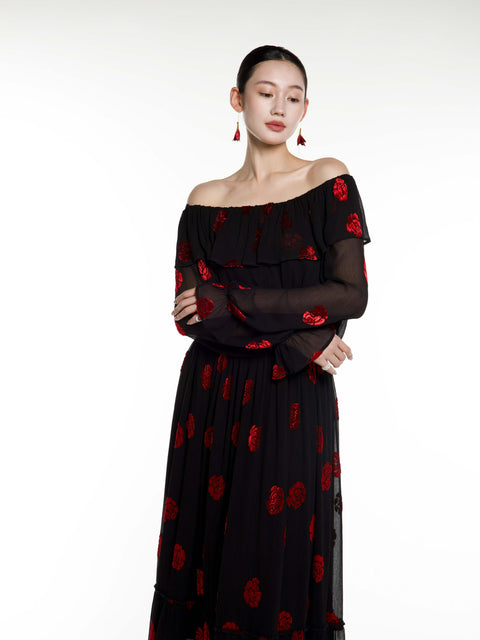 Silk Rose Burnout Maxi Dress