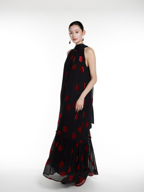 Silk Rose Burnout Sleeveless Maxi Dress