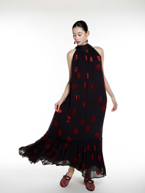 Silk Rose Burnout Sleeveless Maxi Dress