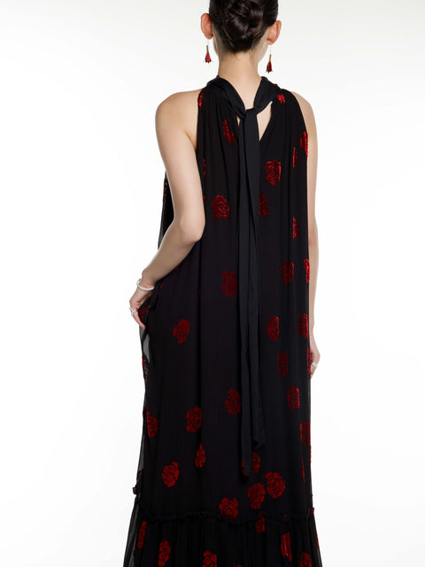 Silk Rose Burnout Sleeveless Maxi Dress