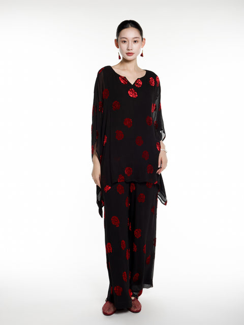Silk Rose Burnout Short Caftan