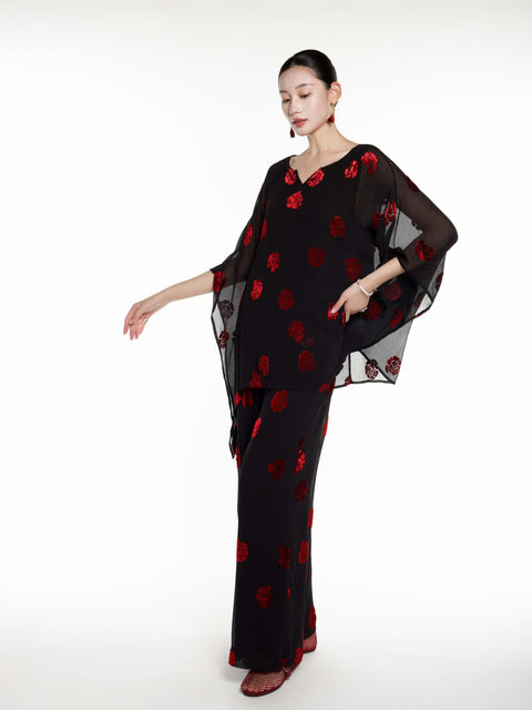 Silk Rose Burnout Short Caftan