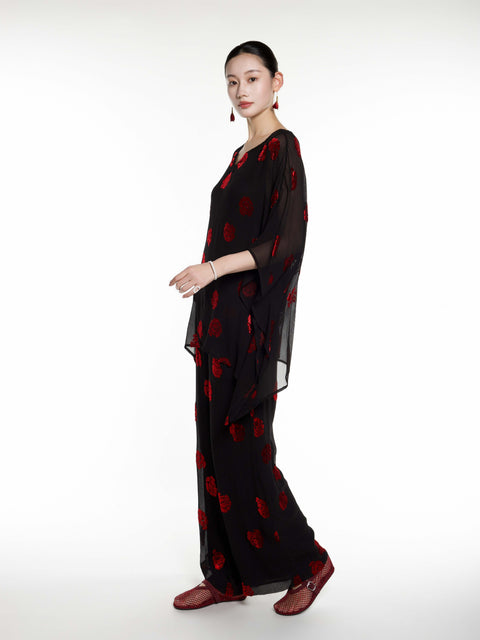 Silk Rose Burnout Short Caftan