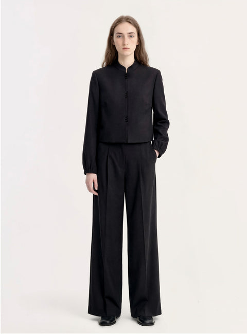 Long-Sleeve Cropped Jacket with Frog Buttons