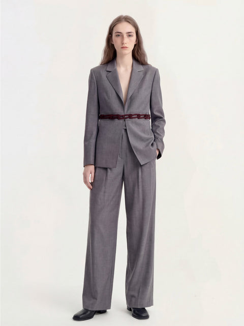 Belted Blazer with Frog Knots