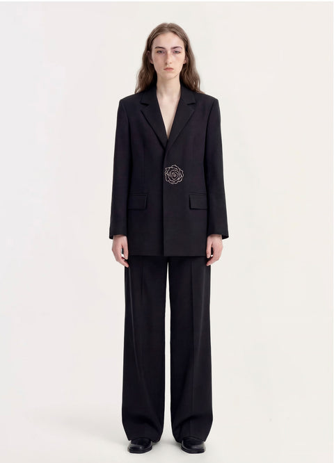 Solid Color Tin-Embroidered Rose Jacket