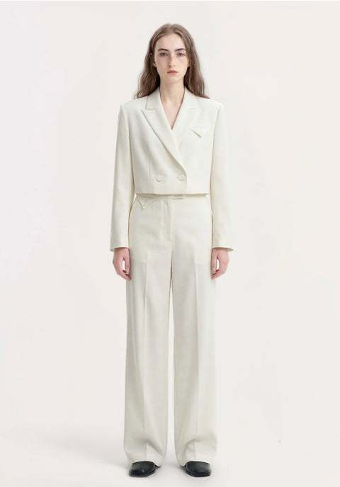 Peak Lapel Cropped Jacket with Frog Buttons