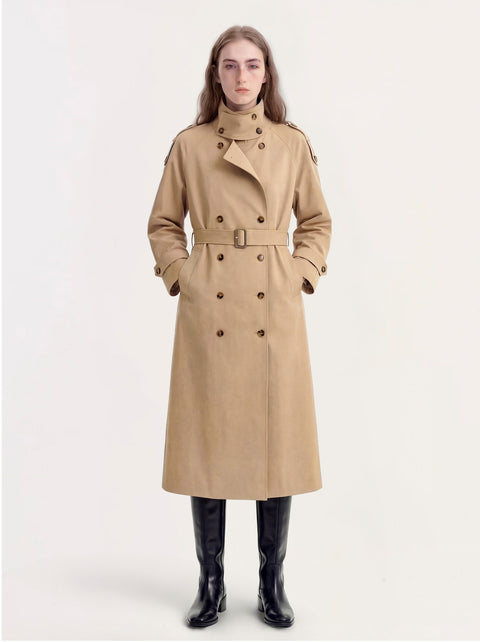 Spring Brown Double-Breasted Straight Trench Coat