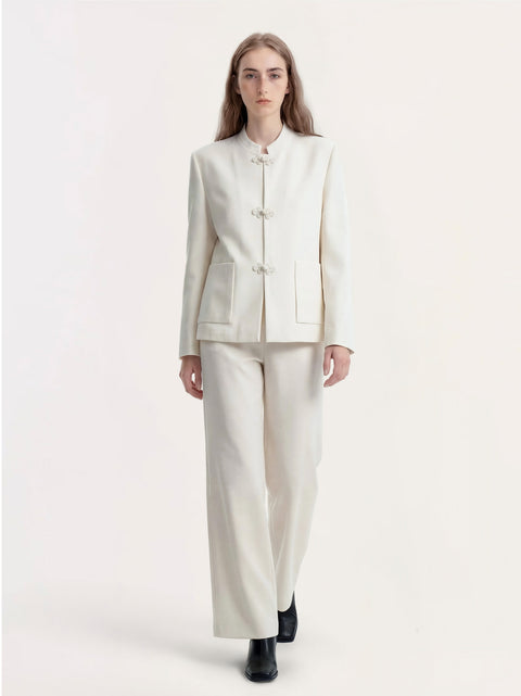 Handmade Frog Button Stand Collar Suit Jacket