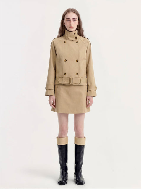 Short Stand-Collar Trench Coat