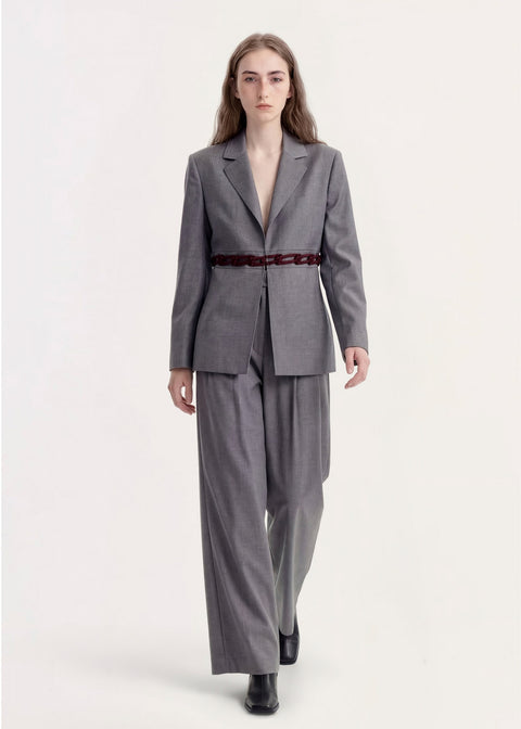 Belted Blazer with Frog Knots