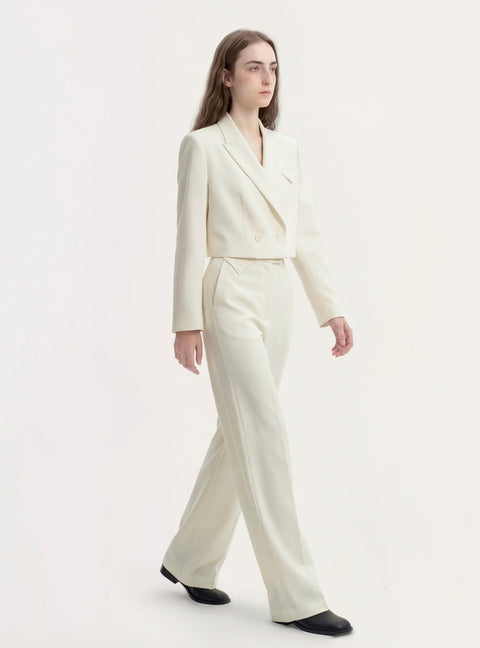 Peak Lapel Cropped Jacket with Frog Buttons