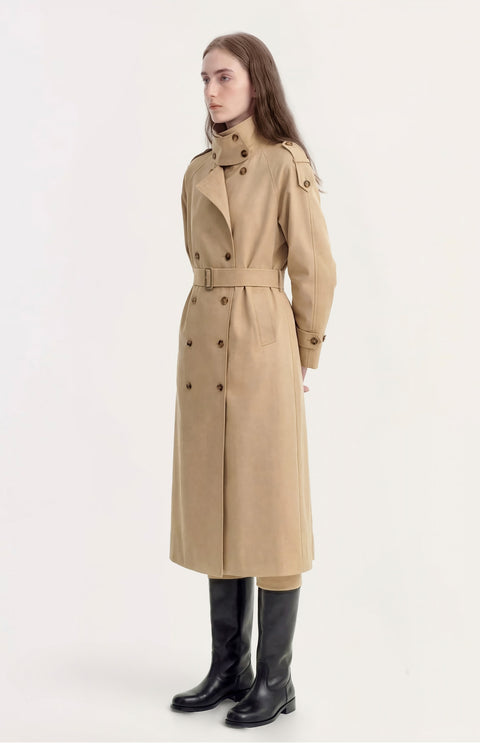 Spring Brown Double-Breasted Straight Trench Coat